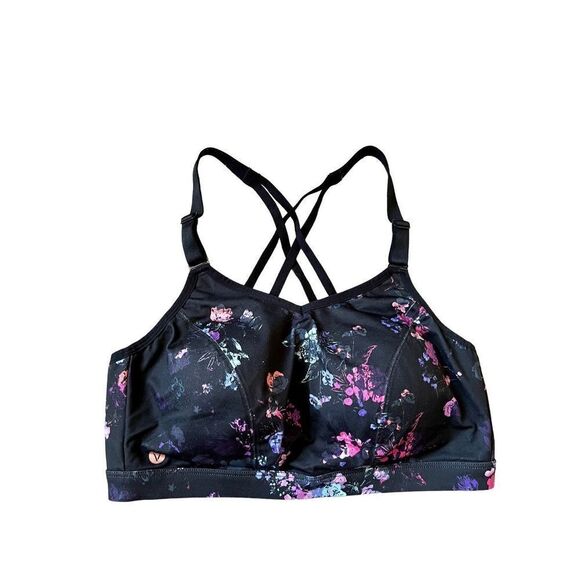 Livi Sport Bra Black Strappy Floral sz 42D - Picture 1 of 8